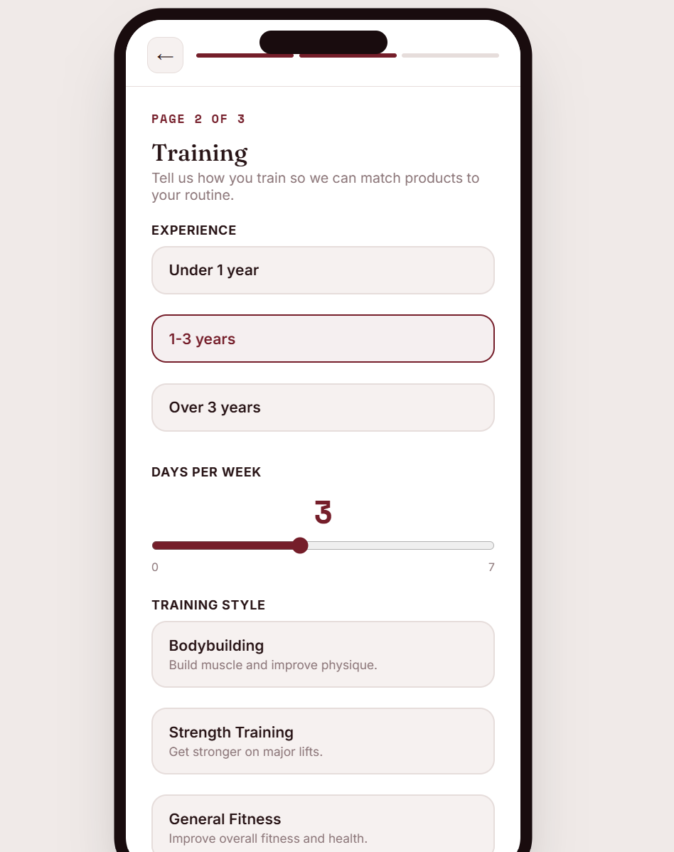 Quiz training page