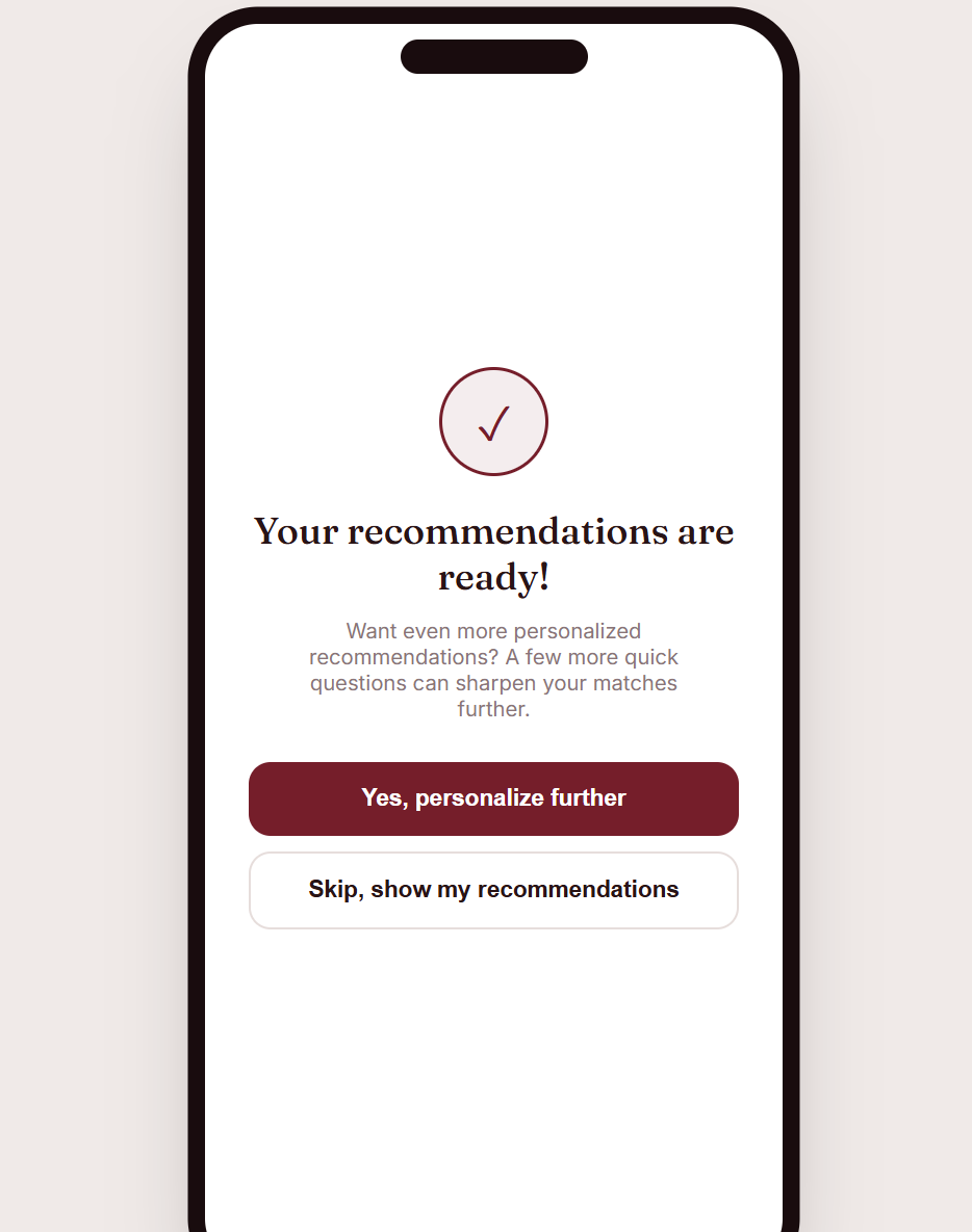 Quiz results screen